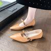 Leisure Pumps for Women Slip On Square Low Heels Pointed Toe Women Shoes Leather Square Buckle Mary Jane Shoes Woman Plus Size