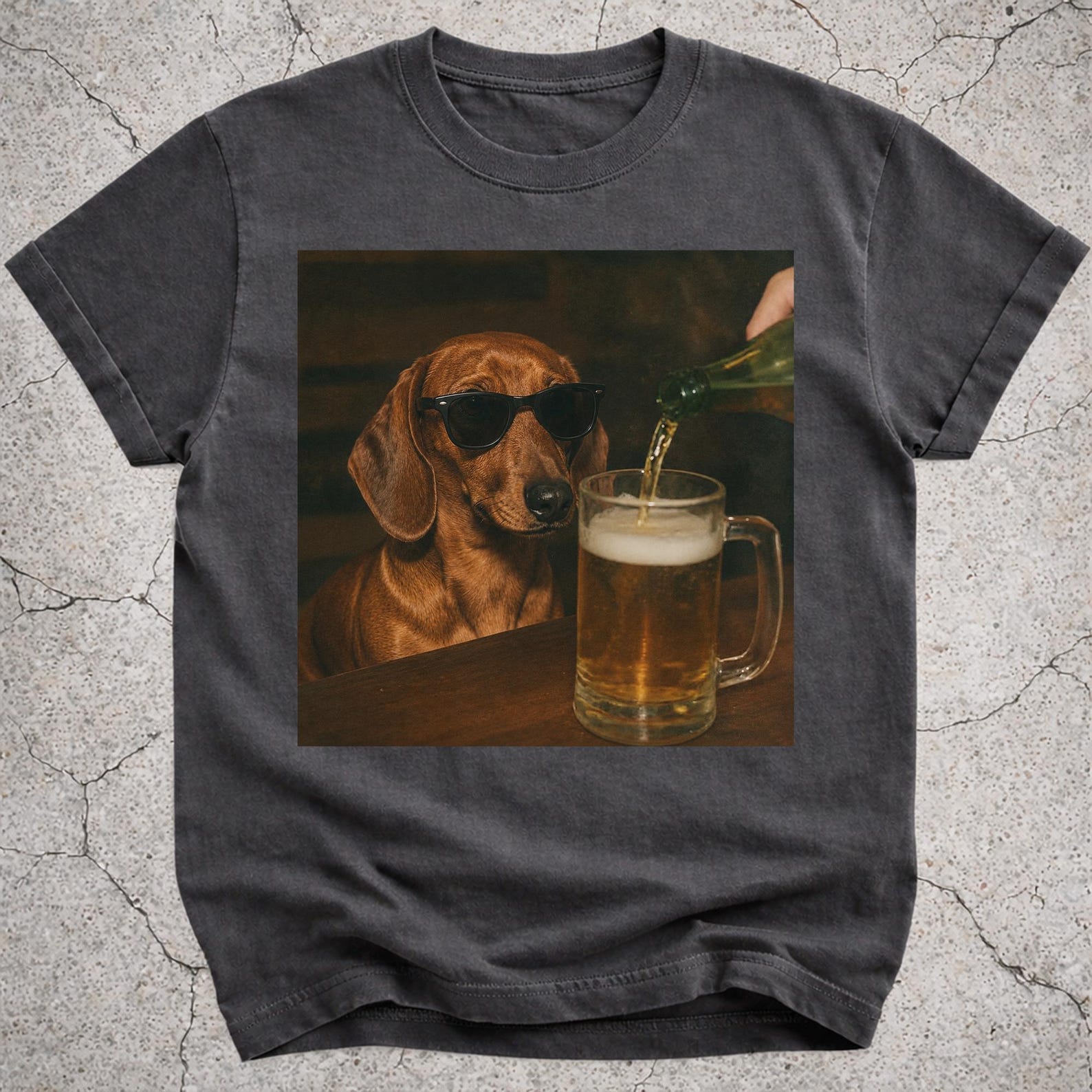 Red Dachshund Drinking Beer Shirt, Funny Dachshund Dog Meme T-Shirt, Beer Lover Gift, Dachshund Owner Vintage Tee, Silly Novelty Shirt L