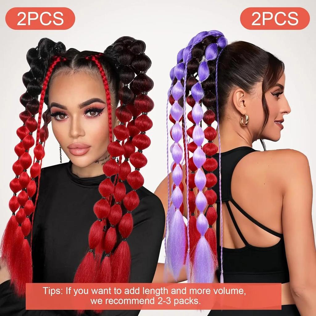 Synthetic 1Pcs Ponytail Extension Corlorful Bubble Braid Long Lantern Braided Ponytail with Hair Tie Straight Hairpieces