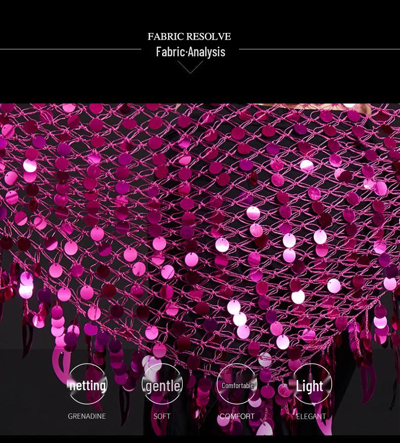 Lanț de talie sirenă eșarfă de șold cu paiete și ciucuri de chimvale