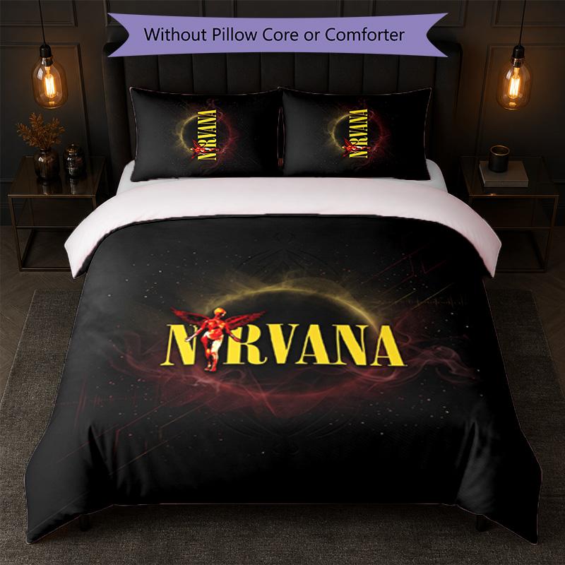Ensemble de literie 3 pièces imprimé Nirvana Housse de couette avec deux taies d'oreiller Linge de lit doux pour chambre à coucher à la maison