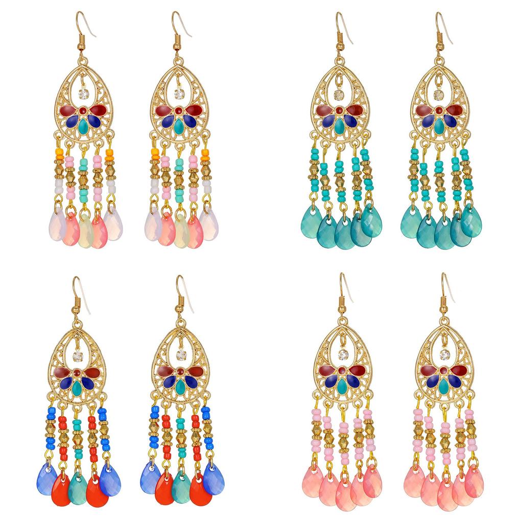 Bohemian Style Alloy Dangle Earrings With Geometric Design For Summer Fashion