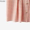 ZANZEA Women Casual V-Neck Ruffles Short Sleeve Plaid Print Blouse