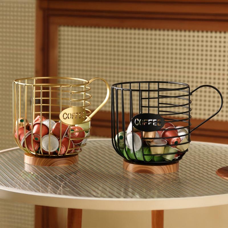 Ironwork Capsule Coffee StorageBlue Metal Large-capacity Storage Basket Desktop Water CupFruit Basket