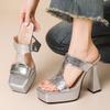 Black High Heels Women's Slippers Summer Mules Shoes Ladies Patform Sandals Sexy Black Silver Footwear Shoes Large Size 45