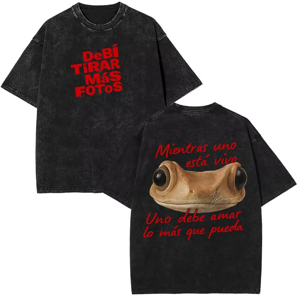 Rapper Bad Bunny Tour Debi Tirar Mas Fotos DTMF Merch Tshirts Men Fashion Summer Hip Hop Vintage Washed Tshirts Streetwear