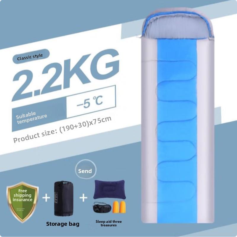 

Легкий спальный мешок для подростков и взрослых 3 сезона Теплый и прохладный климат Спальный мешок для кемпинга, походов, путешествий на открытом воздухе синий