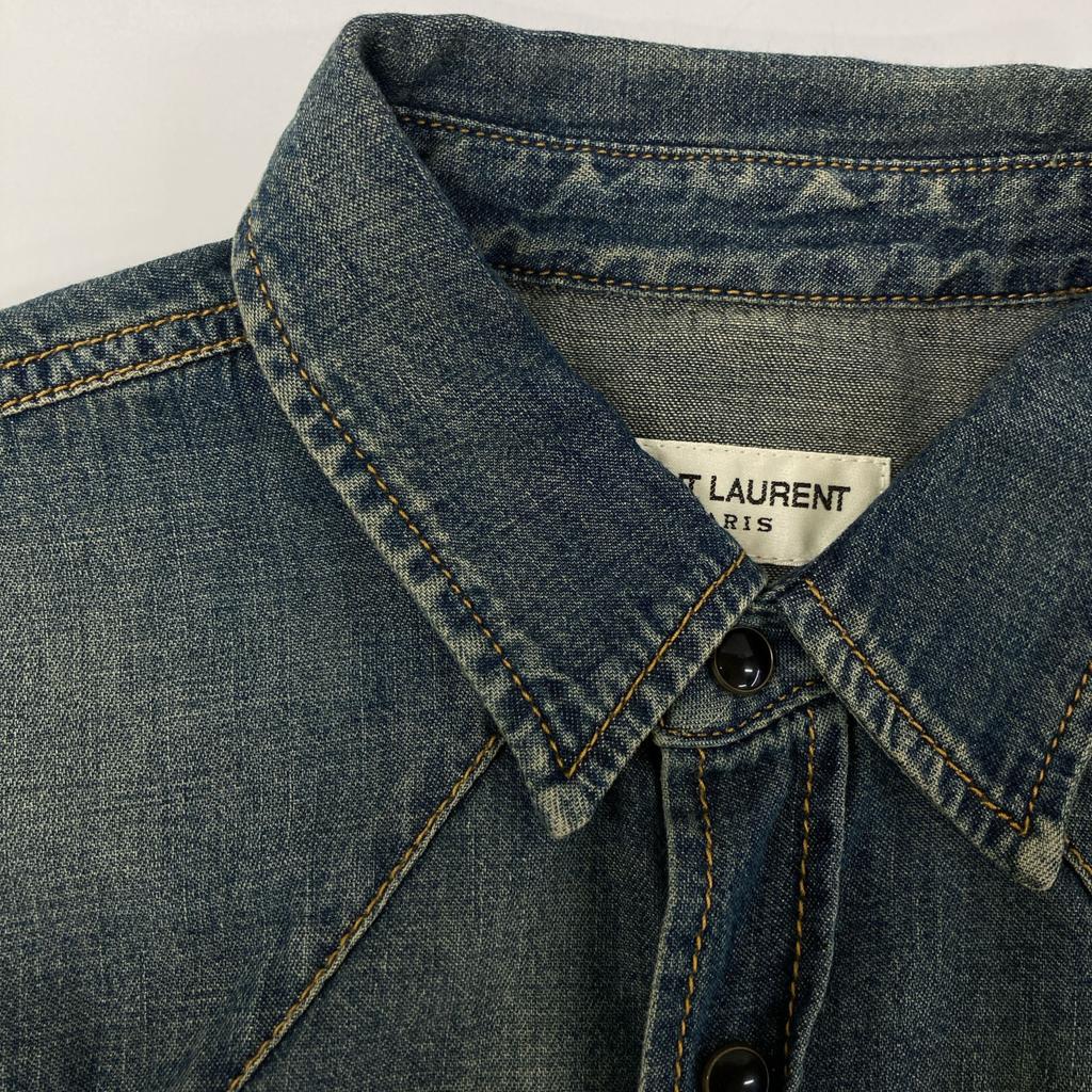 SAINT LAURENT PARIS EDITORIAL Indigo 597059 Long Sleeve Denim Shirt tops S IndigoUsed