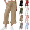 Damen Kordelzug Elastischer Bund Freizeit Hose mit Taschen Rüschensaum Lockerer Schnitt Baumwolle Leinen Cropped Hose für den Sommer