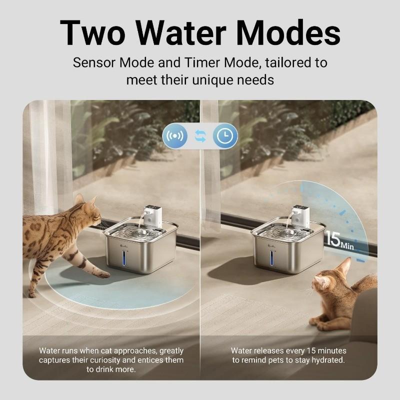 Wireless Stainless Steel Cat Water Fountain 3L Large Capacity Cat Water Dispenser Indoor Motion Sensor Dog Drinking Feeder