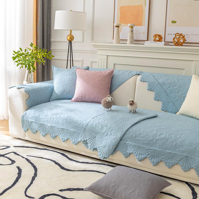 Pink Cotton Sofa Cushion Universal In All Seasons, Simple Modern Fabric Non-Slip Solid Wood Quilting Mat, Pure Cotton Cover In Summer