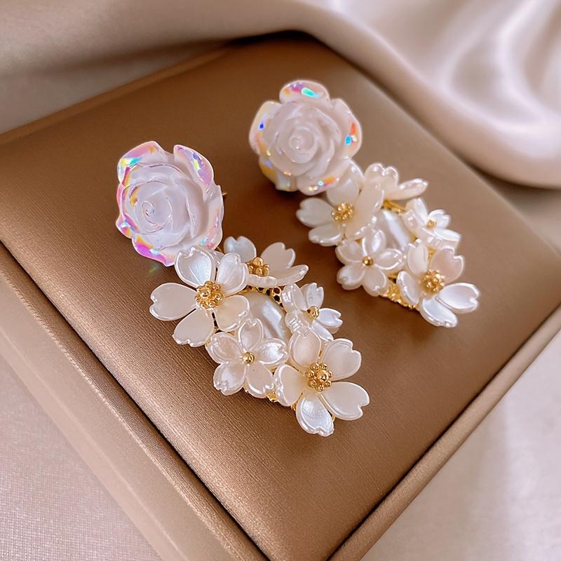 French Gentle Wind  Flower Drop Earrings for Women Delicate and Elegant Temperament Holiday Accessories