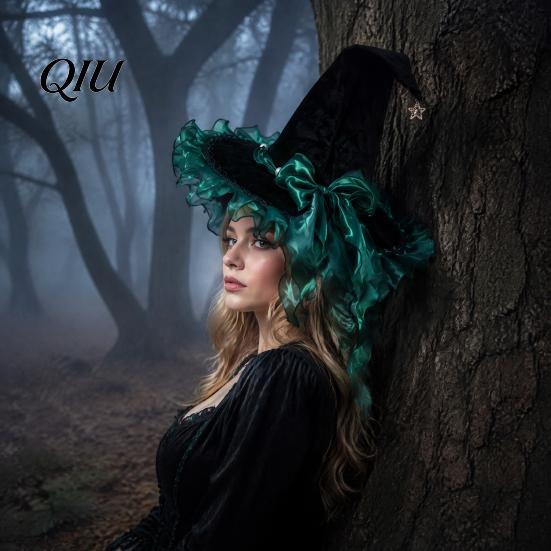 Feiertagsdekoration Halloween Hexenhut mit spitzer Kappe, Langlebiges Polyester-Kostümzubehör, Gartendekoration Schleife für Partys Und Spukhäuser
