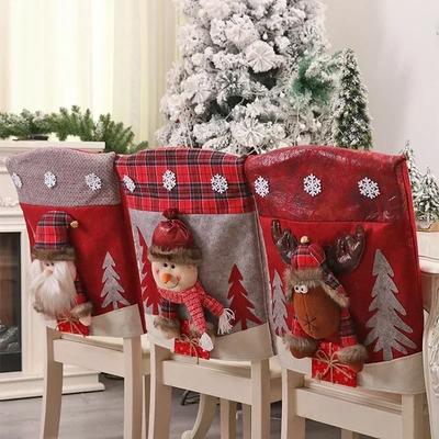 Housse de Chaise de Noël Dessin Animé 3D Maison Table Chaise de Dîner Housse de Siège Poupée Décoration Fête de Noël Nouvel An Décoration de Maison