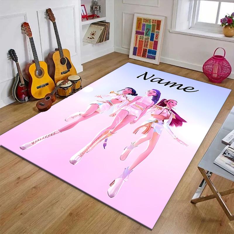 Custom KPop Demon Hunters Mat Personalized Name, Polyester Washable Indoor Entryway Rug, Gift for Christmas, Easter, Thanksgiving Day