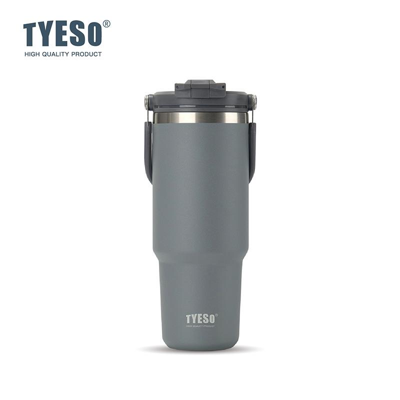 Tyeso 900ML Vacuum Flasks Handle Vacuum Cup Dual-Drink Coffee Mug Stainless Steel Ice Cup Car Bottle Hot Cold Retention
