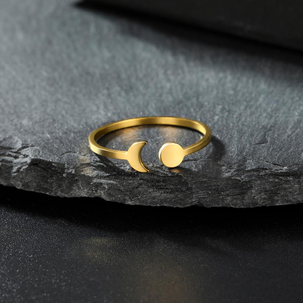 Lemegeton Crescent Moon Full Moon Rings for Women Stainless Steel Open Finger Rings 2026 Trend Jewelry