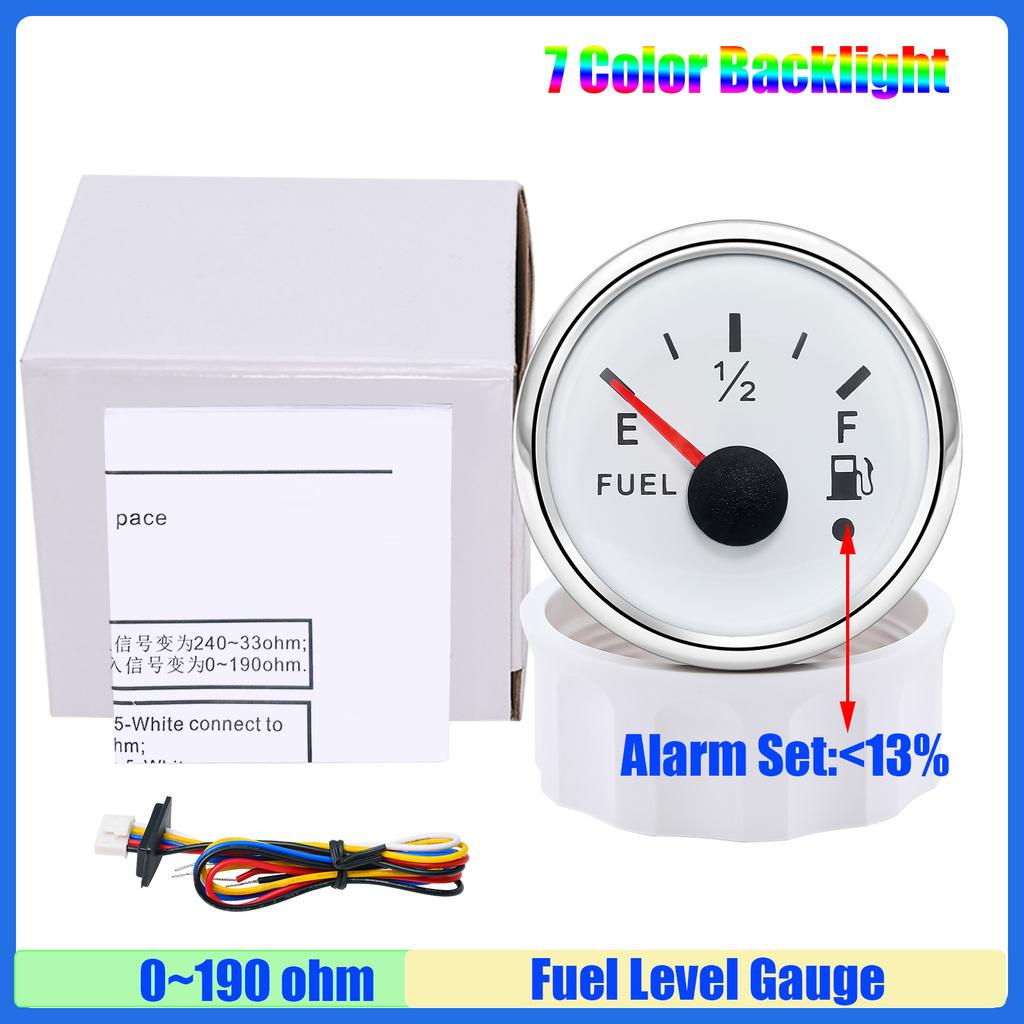 MAIMEIMI 7 Color LED 0-190ohm 52MM Fuel Water Level Gauge Water Temp Oil Pressure Meter Oil Temp Voltmeter with Alarm Optional