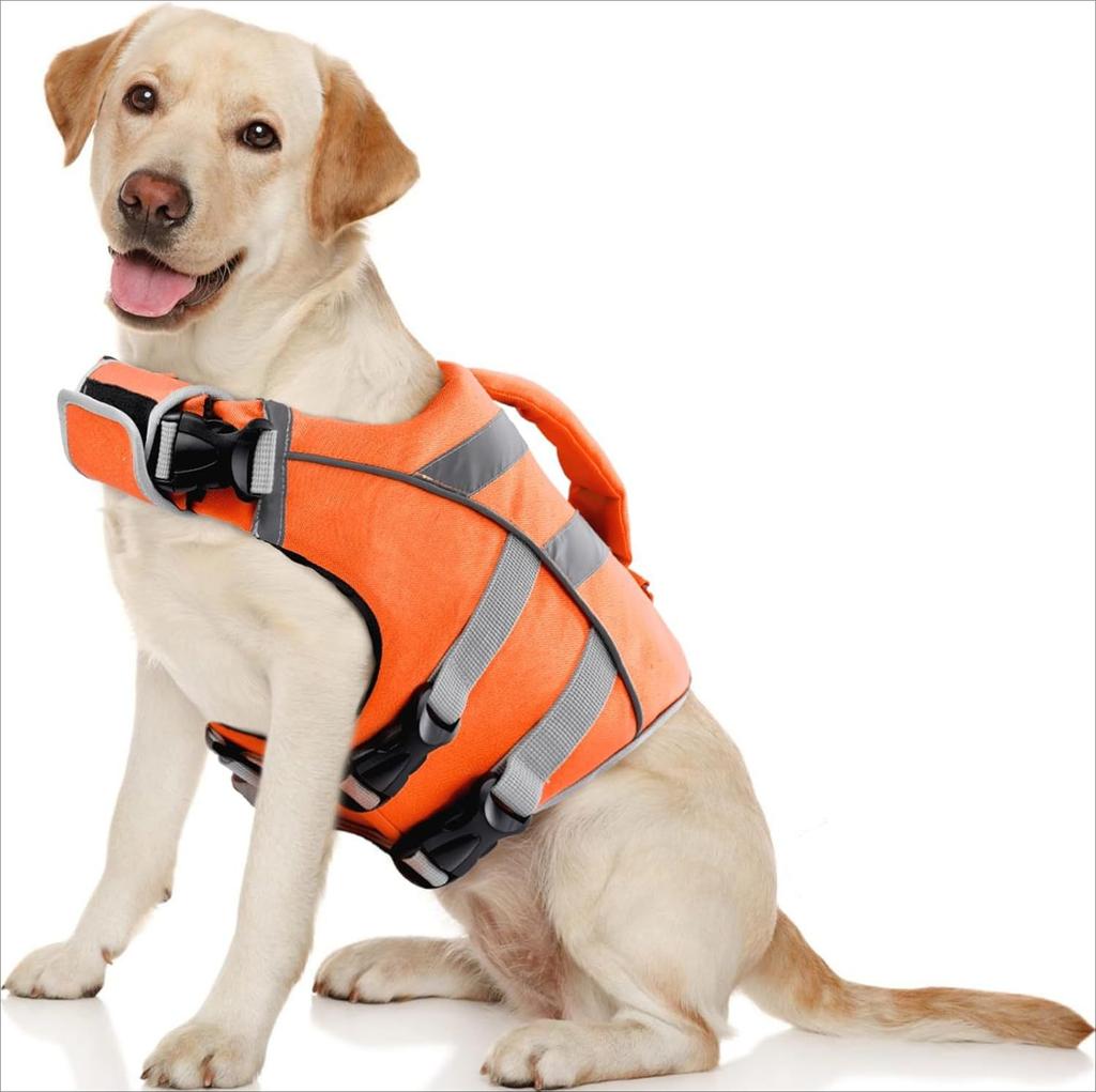 Adjustable High Flotation Dogs Life Vest for Swimming - Ripstop Dog Swimsuit with Reflective Stripes for Small Medium To Large D