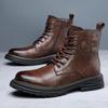 Martin Boots Men's Trendy Leather Thick-soled Non-slip Tooling Boots Men's Retro British Velvet Thermal Leather Boots Men's
