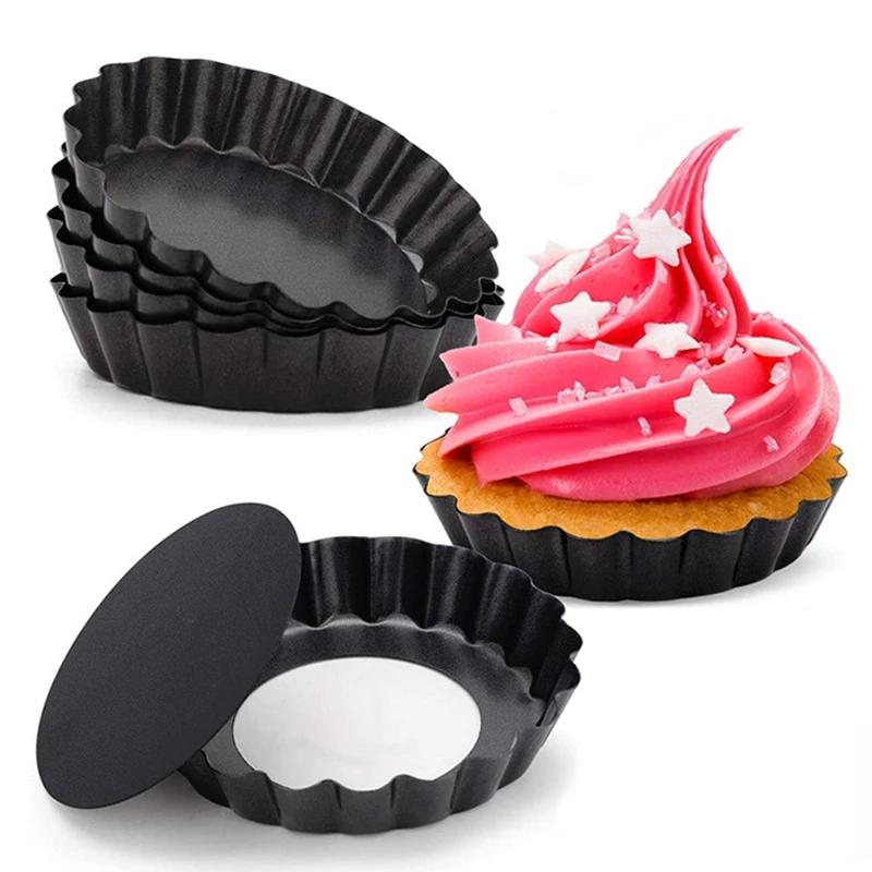 6Pcs Non-stick Tart Quiche Flan Pan Mold Pie Pizza Cake Mold Cupcake Egg Tart Tartlet Baking Mold Muffin Cup Pizza Pan Bakeware