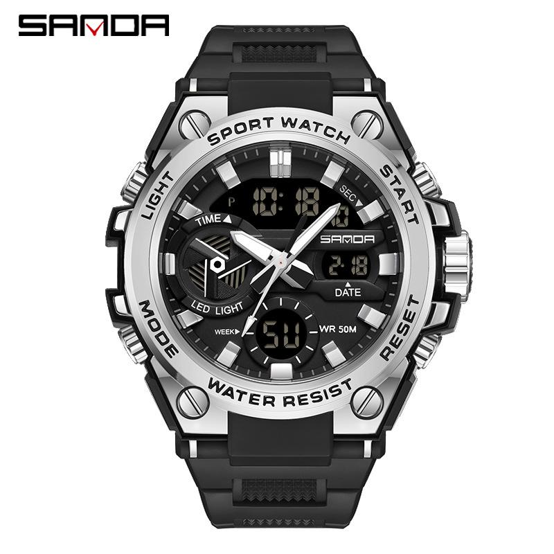 Sanda Men's Multifunctional Waterproof Luminous Military-Style Outdoor Sports Electronic Watch