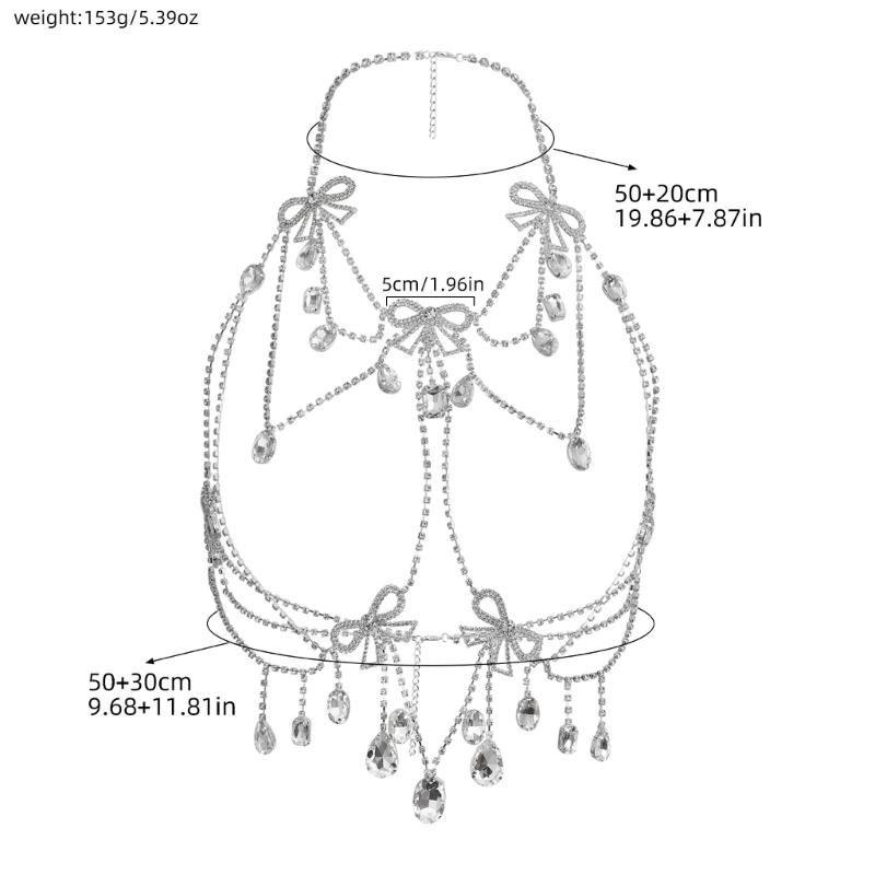 Multi Layer Rhinestones Bowknot Bikini Body Chain Chest Decoration For Women Bold Statement Jewelry Party Accessory