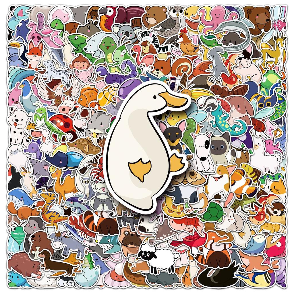 200 Cartoon Animals Doodles Cute Cartoon Hand-drawn DIY Hand Ledger Skateboard Suitcase Stickers Waterproof
