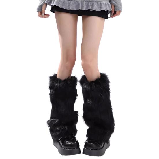 Faux Fur Leg Warmers Women Solid Color Fuzzy Long Boot Covers Fluffy Shaggy Leg Warmers for Christmas Costume Nightclub Street Wear
