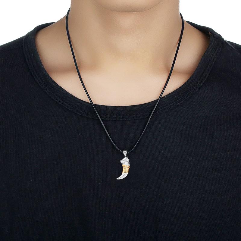 S925 Sterling Silver Personalized Wolf Tooth Pendant Necklace - Unisex Retro Design