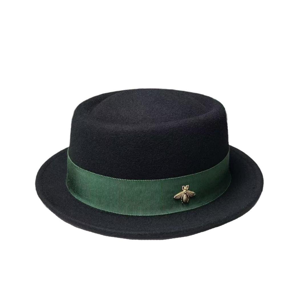 Little Bee French Autumn and Winter Concave Top Flat Edge Woolen Top Hat Women's Small Edge British Casual Hat Felt Hat Travel