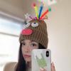 Women Knitted Hat Sausage Mouth Design Ear Protection Warm Hat 3D Big Eyes Versatile Hat Winter Accessory