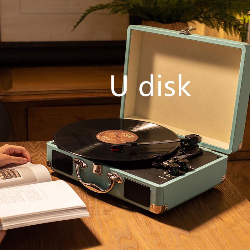 Neuer Schallplattenspieler mit Drehteller Retro Handheld Phonograph Tragbarer USB Bluetooth Lautsprecher 350*255*120mm