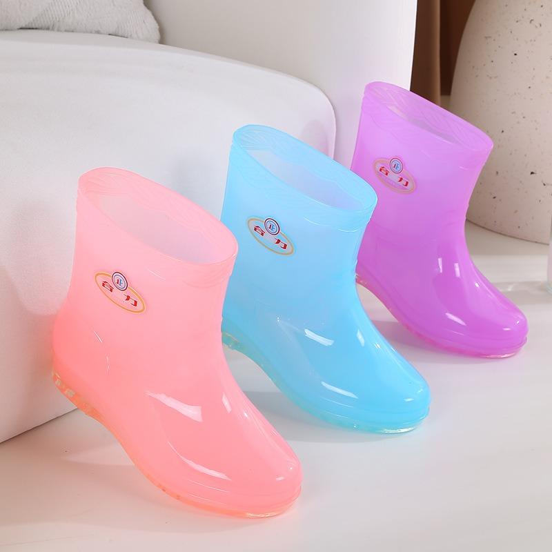 Fashion Rain Shoes Women's Non-slip Rain Boots Adult Water Boots Medium Tube Transparent Water Shoes Women's Warm Velvet Rubber Shoes Overshoes Winter