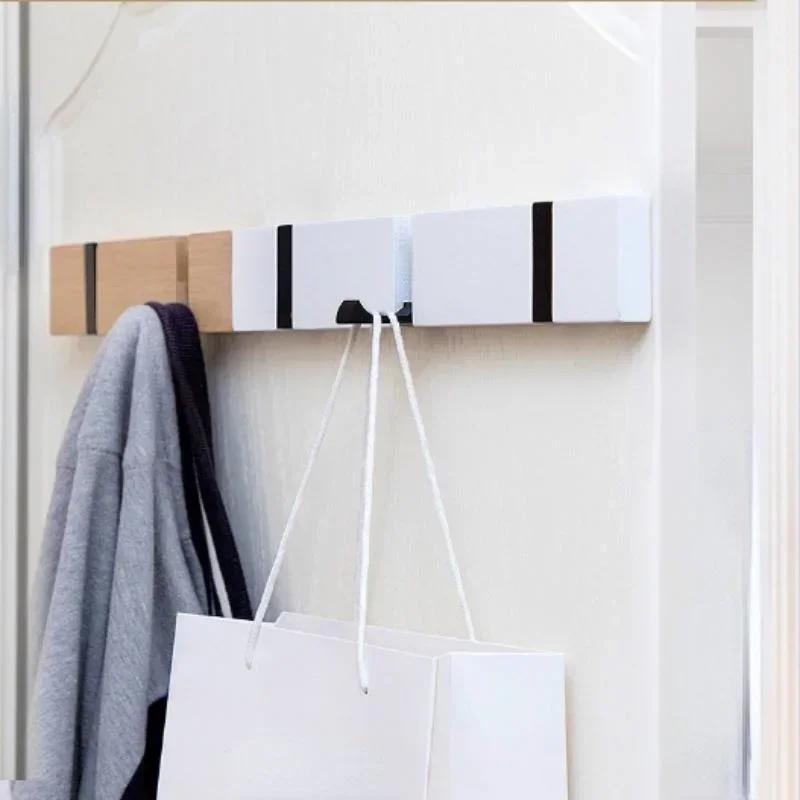 1 Pcs Creative Wooden Row Hook Foldable Clothes Bag Key Hanging Hook Living Room Coat Rack Hangers Household Items