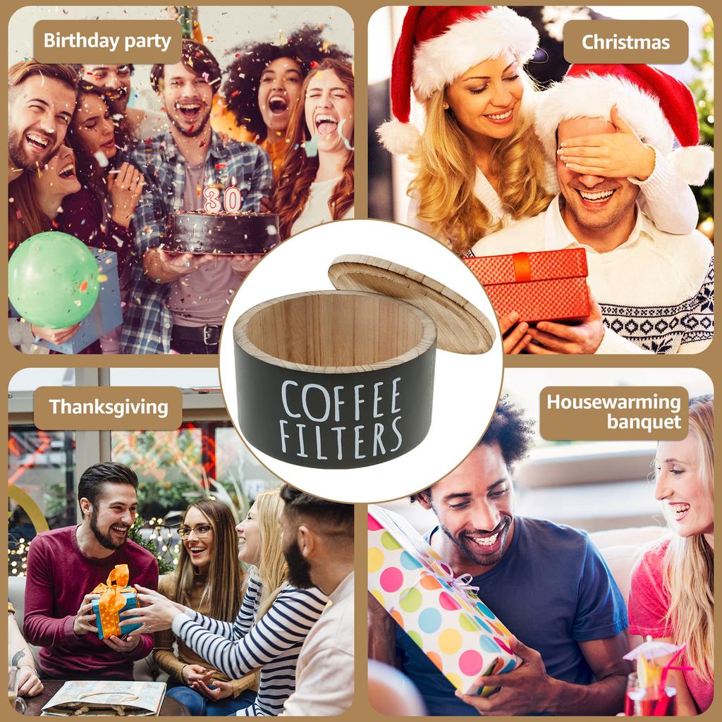 Coffee Storage Box Wooden Coffee Filter Storage Container with Lid Multipurpose Coffee Filter Dispenser for Bar Counter Decor