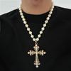 PuRui Trendy Gold Color Perfectly Round Imitation Zircon Necklace Man Adjustable Jesus Cross Pendant Lucky Zircon Accessories