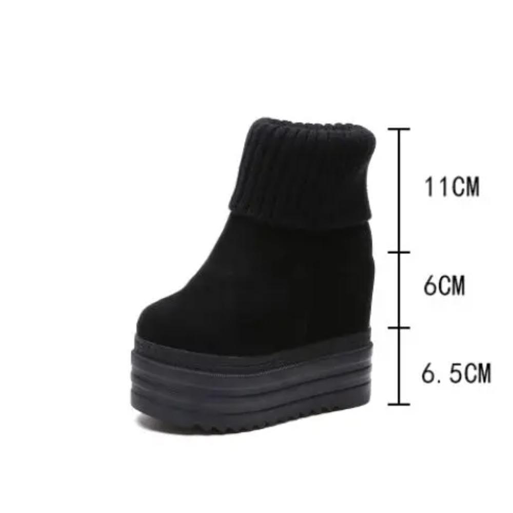 Women's Mid-Calf Boots Winter Knitting Wool Hidden Heel Woman Warm Winter Boots Fashion Platform Thick Sole Shoes Women Boot