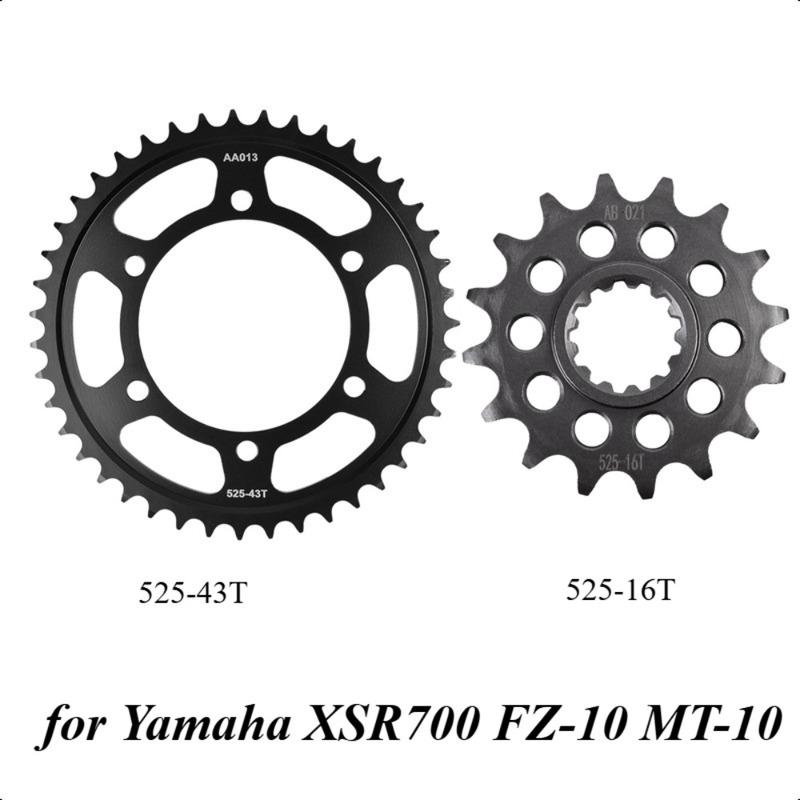 525 16T 43T Motorcycle Front Rear Sprocket Gear Wheel Cam for Yamaha XSR700 MTM690 2016-2024 FZ-10 MT-10 MTN1000 MT10 SP