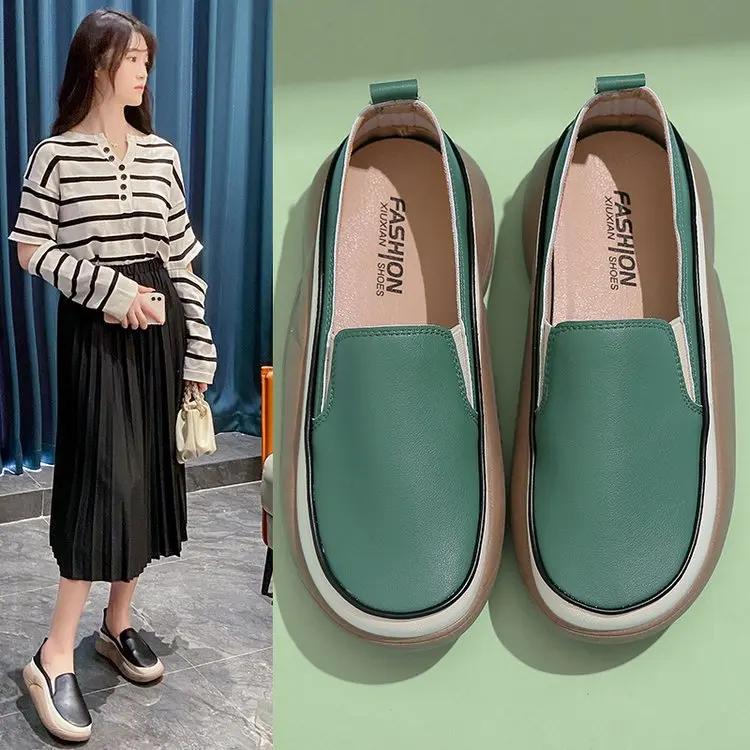 Damenschuhe Neue Plateau-Flats Loafer 2026 Herbst Frühling Trend Sport PU-Leder Laufschuhe Runde Spitze Mujer Zapatos