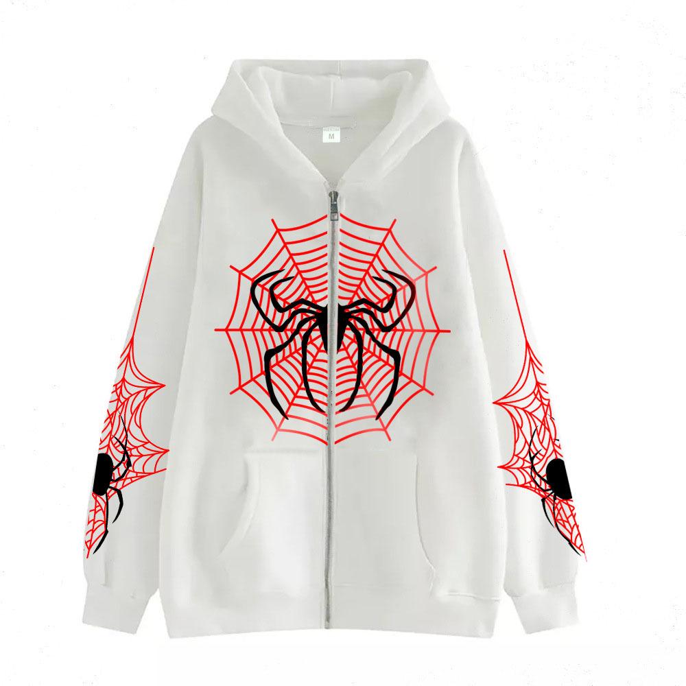 2023 Cross-border spider web zipper foreign trade sweater street tide spring and autumn hoodie American retro casual coat women