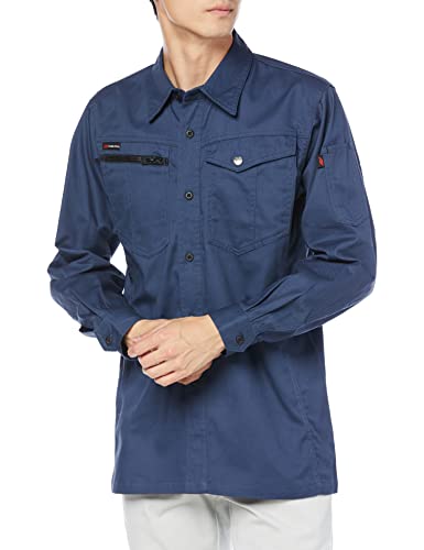 [COCOS Nobuoka] 7318 Cotton Long Sleeve Shirt, Navy, Size LL