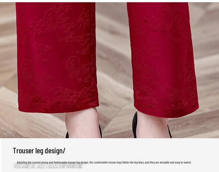 Middle-Aged Women's Jacquard Silk Two-Piece Summer Set - Short-Sleeved Chinese National Style