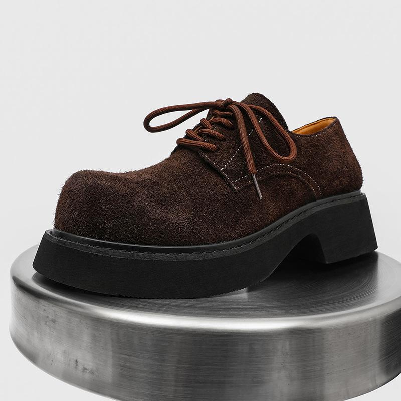 Low-top thick-soled round-head casual shoes Derby shoes personalized 92332 long-haired black, brown, blue, green-J