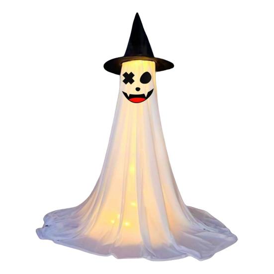 Halloween Ghost Decoration with LED Light Large White Scary Light Up Ghost with Witch Hat for Outdoor Front Porch Yard Garden Lawn Home Decor