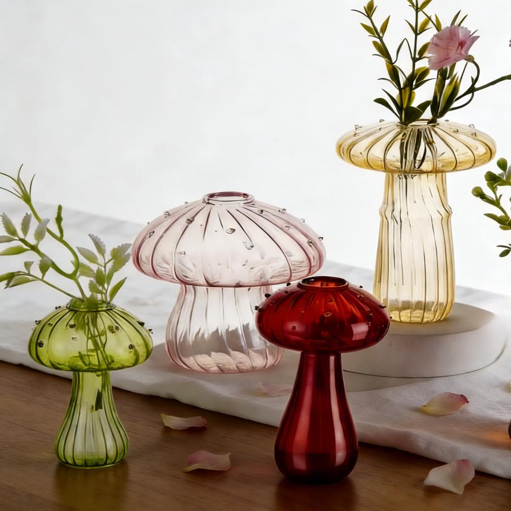 5Pcs/set Creative Mushroom Vase Home Small Vase Hydroponic Flower Pot Simple Table Decoration Nordic Transparent Mushroom Vase