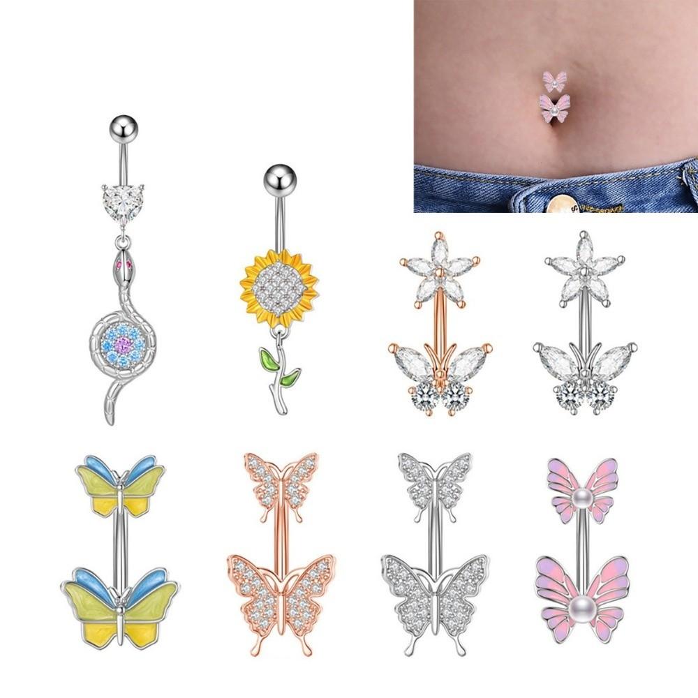 Butterfly Body Piercing Jewelry Sunflower Heart Belly Button Ring  Party Decoration