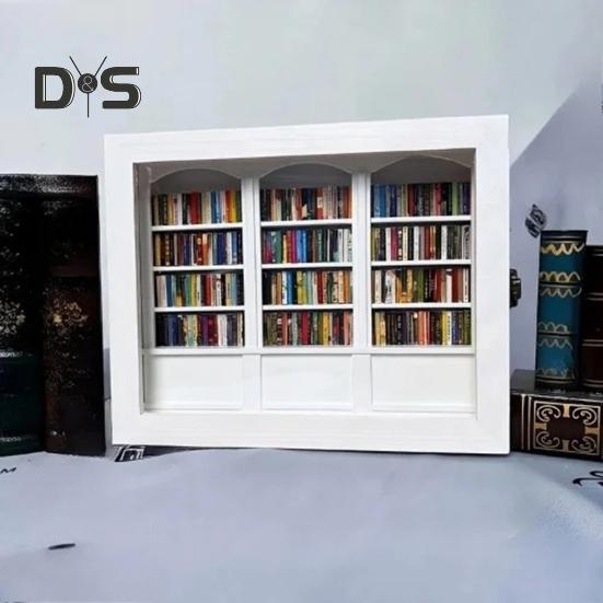 Ångest Bokhylla Miniatyrbibliotek med 200 st Miniböcker Skaka bort din ångest Träbokhylla Sensorisk leksak för Hem Kontorsinredning