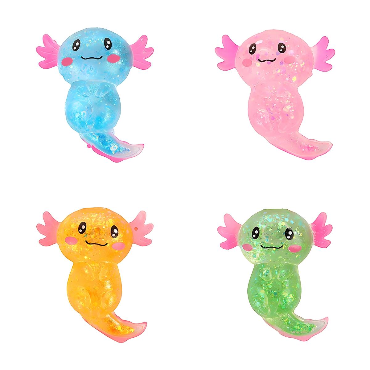 

4pc Soft Squishy Axolotl Stress Relief Toys Set with Glitter Filling and Squeeze Texture for Sensory Play and Relaxation One Size