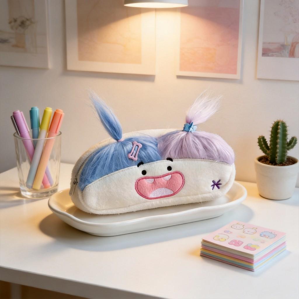 Cotton Doll Pencil Case With Plush Large Capacity Creative Storage For Students And Kids